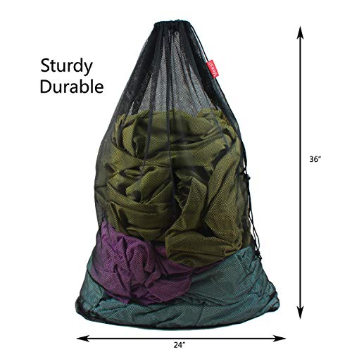 Large Heavy Duty Mesh Bag with Drawstring, 24 x 36 inches, 3 Pack, Black