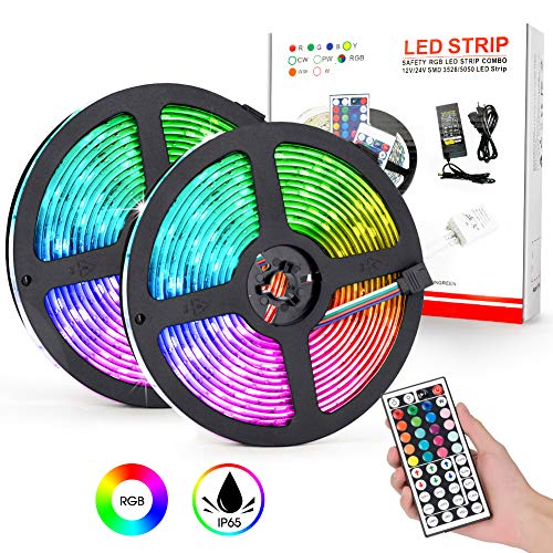LED Strip Lights 32.8FT/10M, SMD5050 RGB Strip Lights, 300 LEDs, IP65 Waterproof Color Changing Rope Lights with 44 Keys IR Remote Controller for Boat Decoration