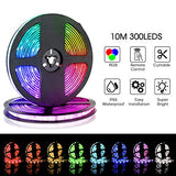 LED Strip Lights 32.8FT/10M, SMD5050 RGB Strip Lights, 300 LEDs, IP65 Waterproof Color Changing Rope Lights with 44 Keys IR Remote Controller for Boat Decoration